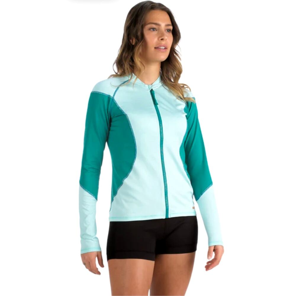 Women's SeaDoo Swim Rashguard Long Sleeve UV 50 Protection Zip Turquoise Sz Med